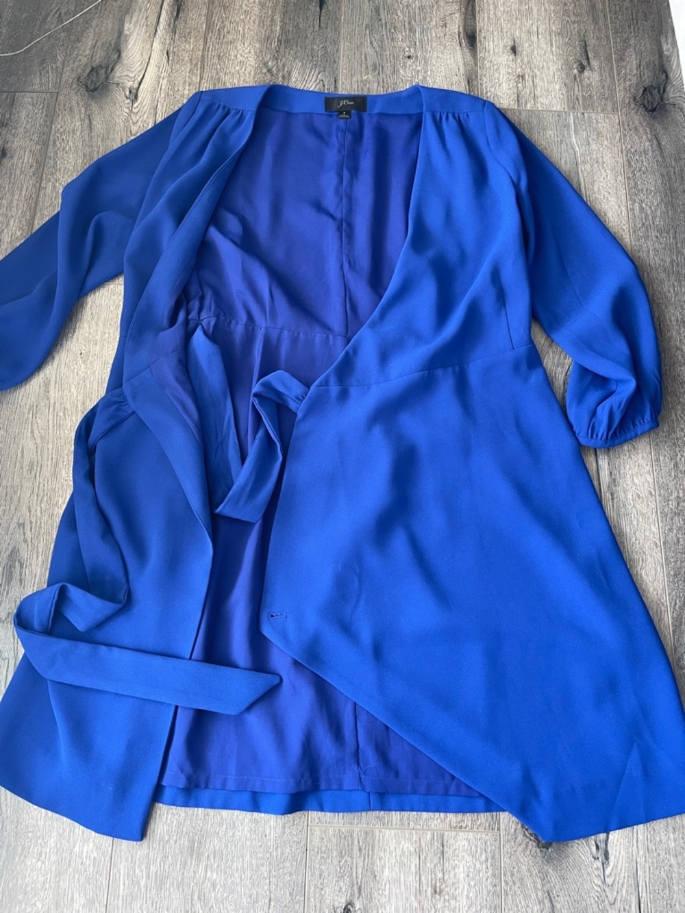 J. Crew Cobalt Blue Faux-Wrap Midi Dress with Side Tie - Picture 4 of 16